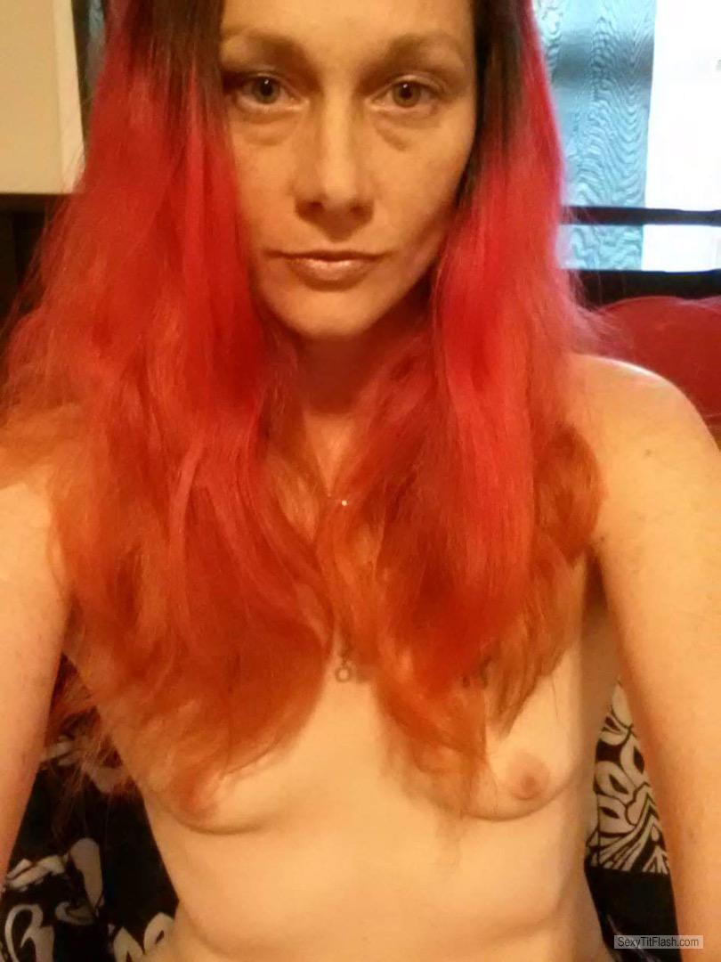 Tit Flash: My Very Small Tits (Selfie) - Topless Red Fire from United States